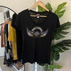 ✨ Harley-Davidson Black Wing Graphic Tee L | Vintage-Inspired Anniversary Shirt
